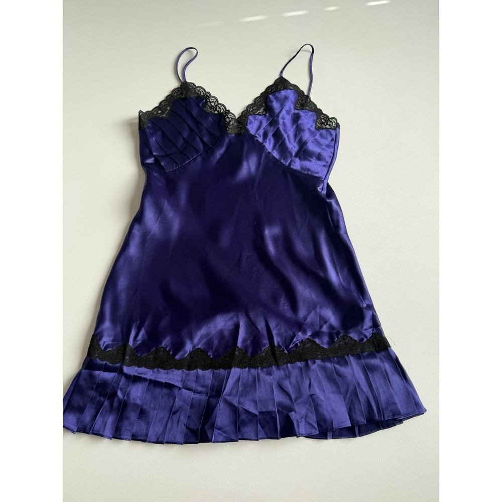 Vtg Victoria's Secret Gold Label Purple Satin Pleated Lace Chemise Slip S